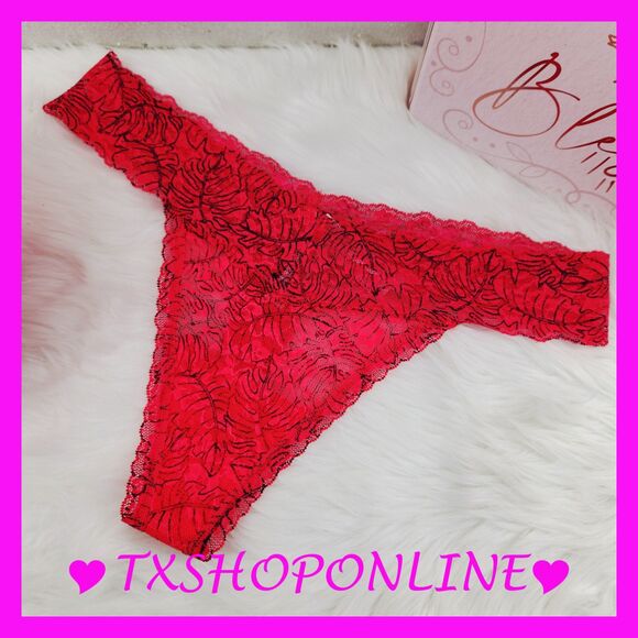 💗👙Victoria Secret red / black lace thong panty👙💗 - Picture 1 of 4